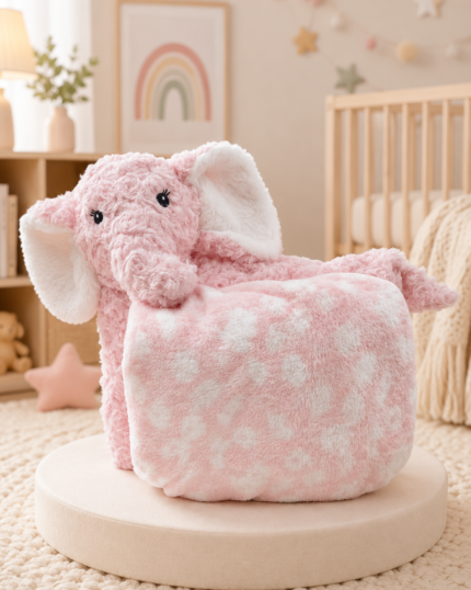 Baby Blanket with 3D Toy pillow pink elephant