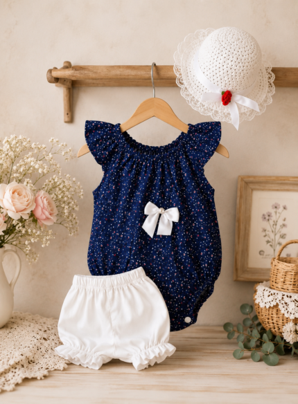 Royal Blossom Baby Bodysuit with Hat
