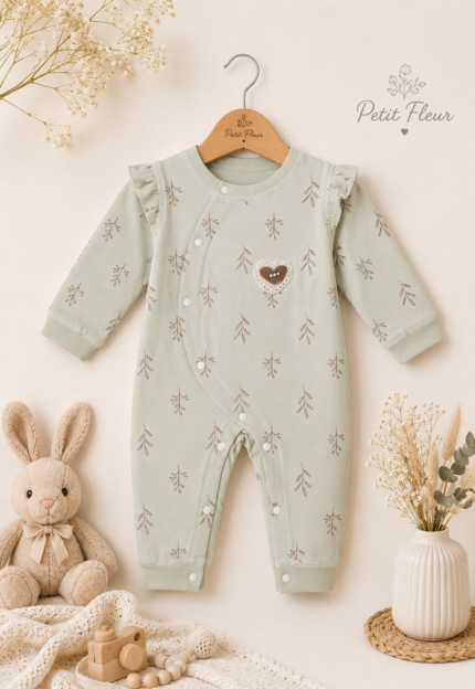 Signature Olive Heart Newborn Romper (0-6 months)