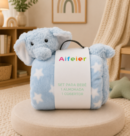 Baby Blanket with 3D Toy blue elephant