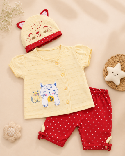 3-Piece Baby Outfit Set Red (0–3 & 3–6 Months)