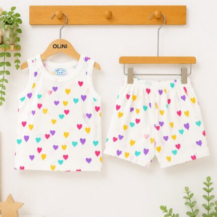 Mini Comfort Printed Sando & Shorts Set (hearts)
